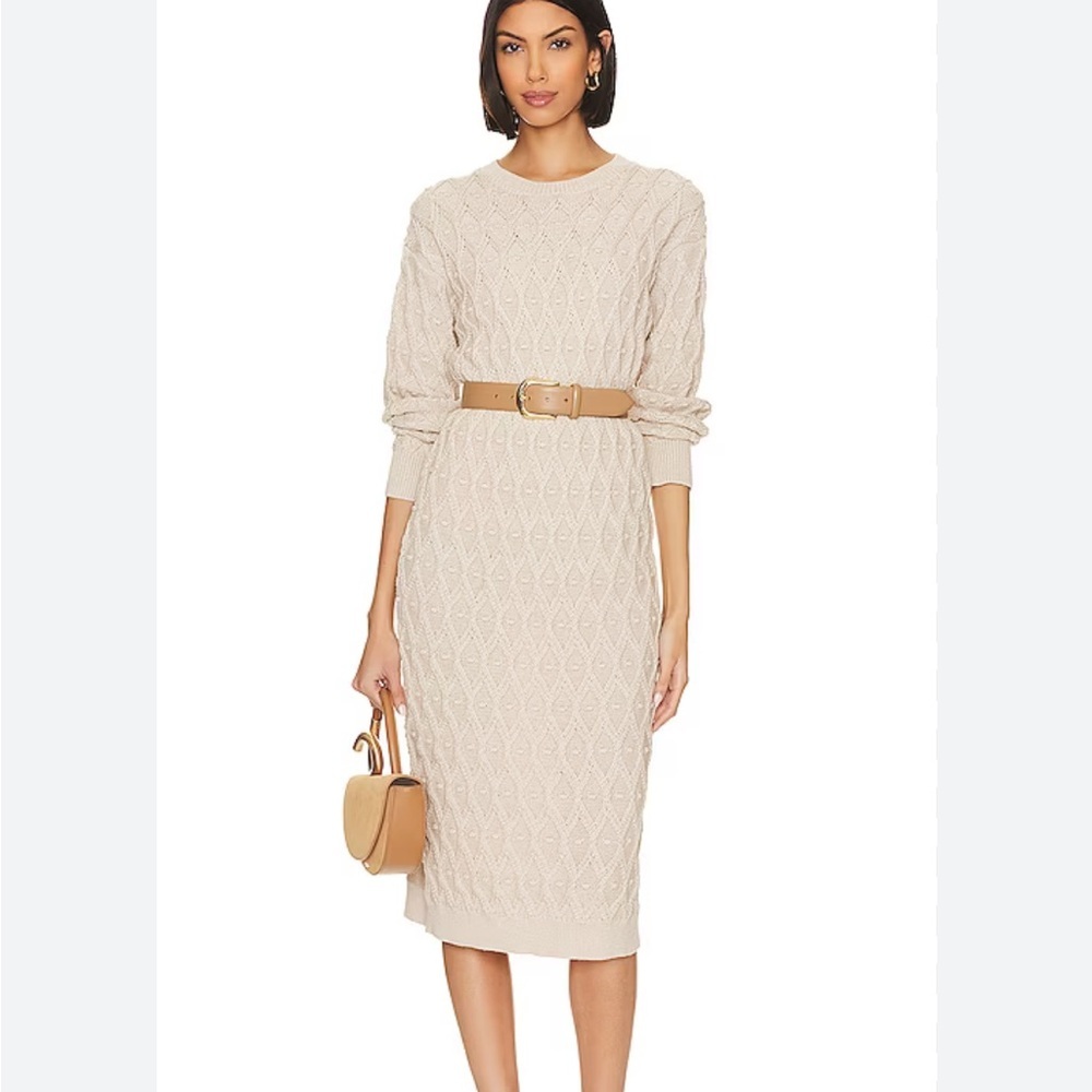 nwt LINE & DOT Ruby Sweater Dress Cable Knit Midi Long Sleeve Taupe REVOLVE